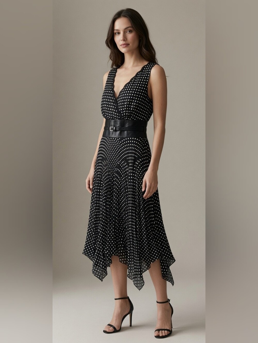 Vintage‎ Signature by Robbie Bee Pleated Polka Dot Dress 14W Rockabilly Retro
